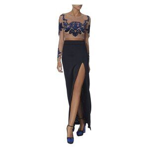 Cushnie Et Otchs Runway Aphrodite High Slit Maxi Skirt 6 Navy New